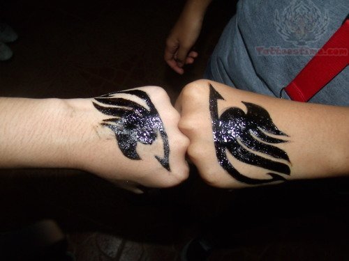 Fairy Tail Black Ink Tattoos On Hand